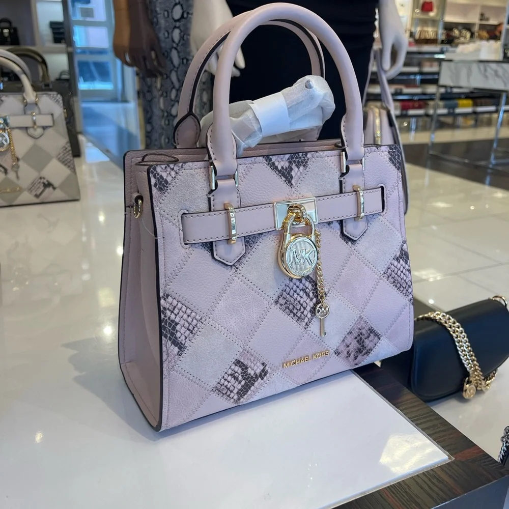 MICHAEL KORS Hamilton Sm Patchwork Snake Embossed Satchel Crossbody
Powder
NWT - Picture 3 of 16